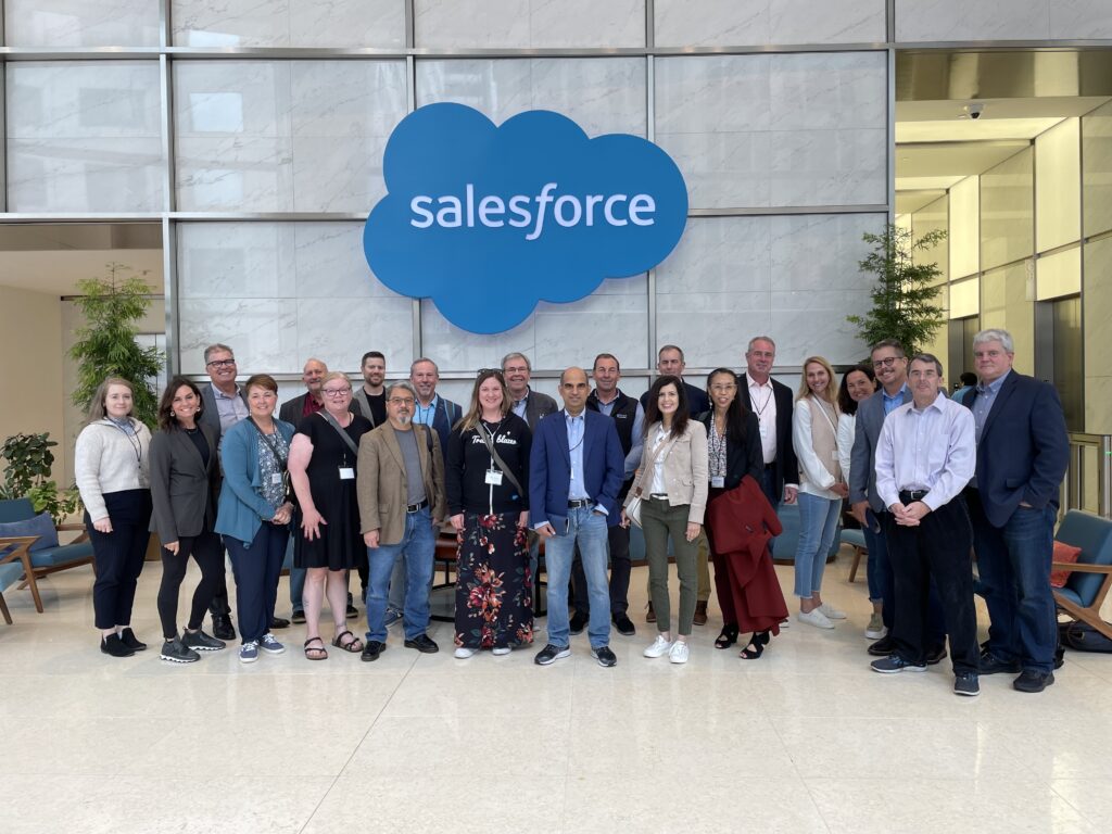 Photograph of participants in the Silicon Valley Innovation Tour, June 2023, touring the Salesforce office in California